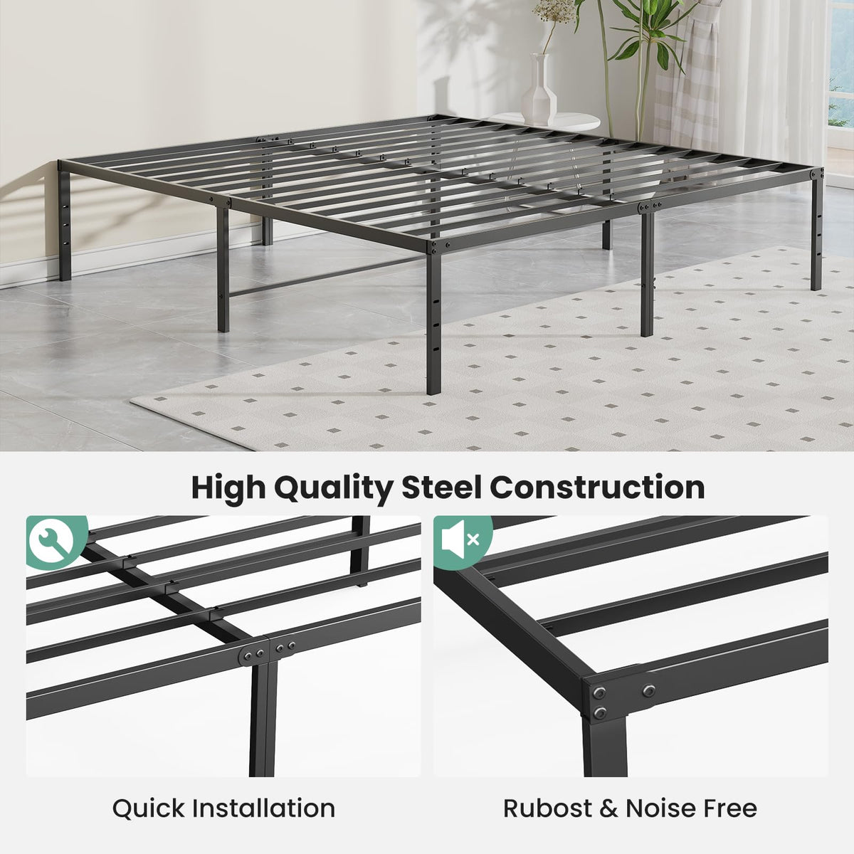 Queen 18 Inch Metal Platform Bed Frame T694931