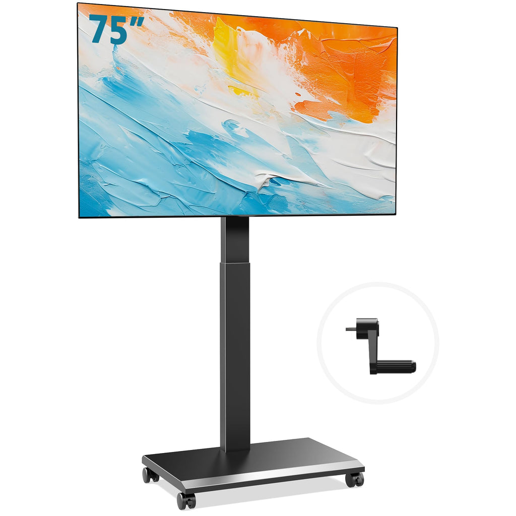 Hand Crank Lift TV Stand with Wheels for 32-75 Inch TVs, Black H912