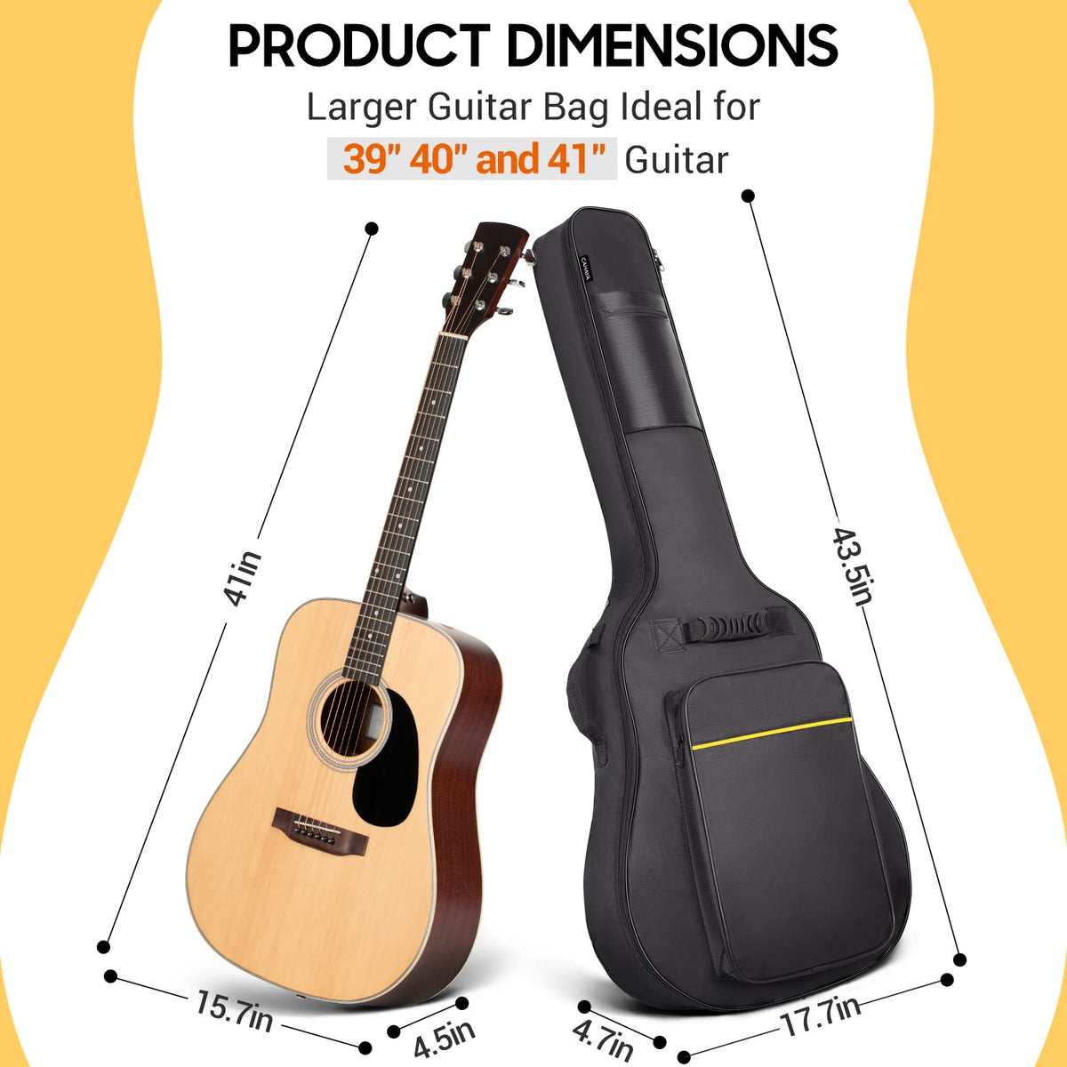 41 In 0.35 In Thick Padding Soft Guitar Bag Black B950