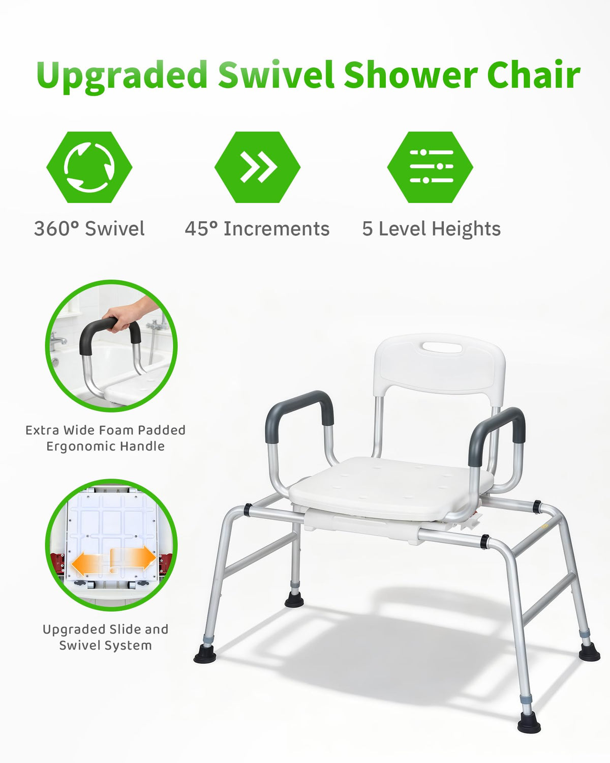 Heavy Duty Sliding Shower Chair with 360⁰ Swivel Seat J321