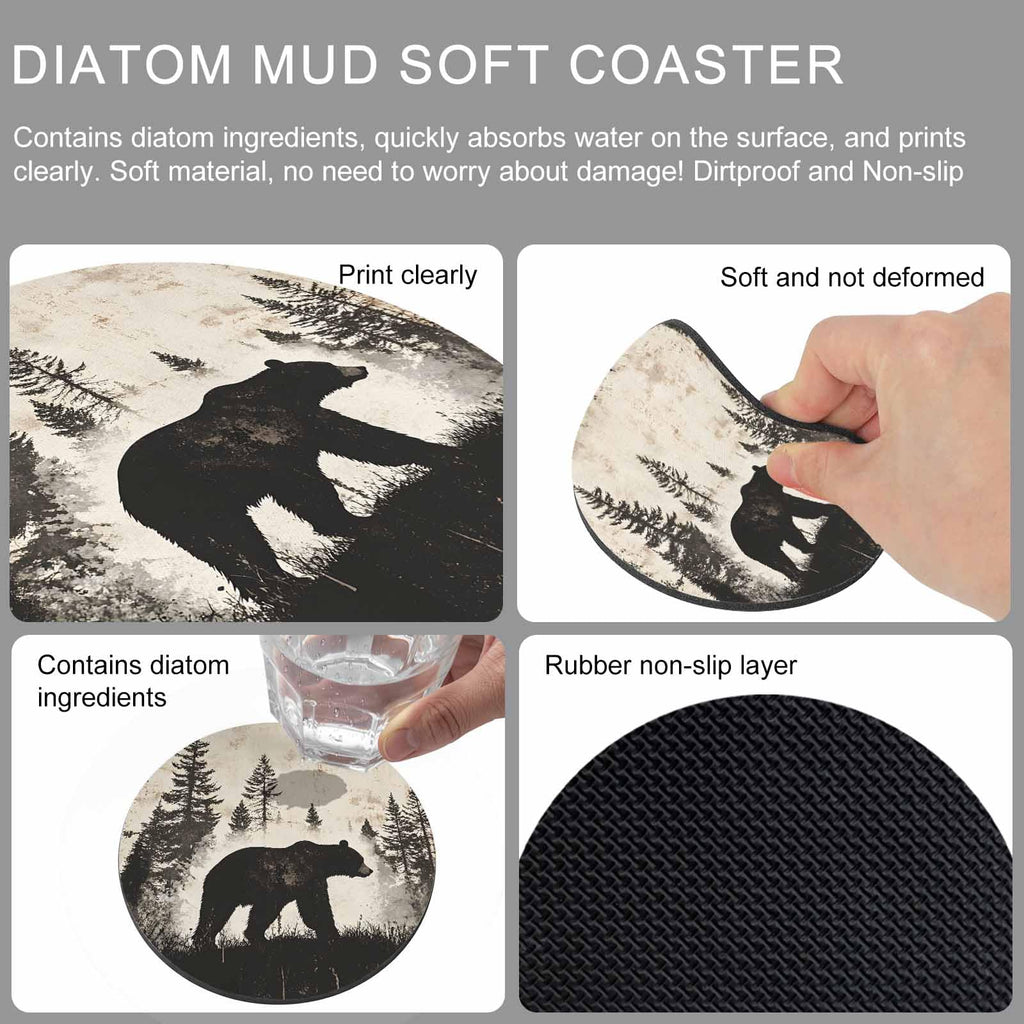Black Beige Bear Absorbent Coasters Set of 6 F118636