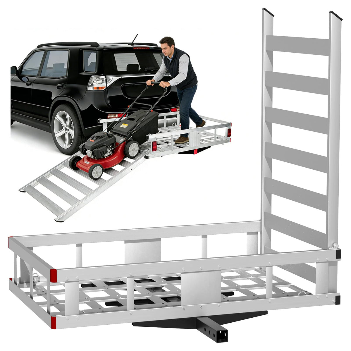 500LBS Heavy-Duty Aluminum Hitch Cargo Carrier with Ramp J83719