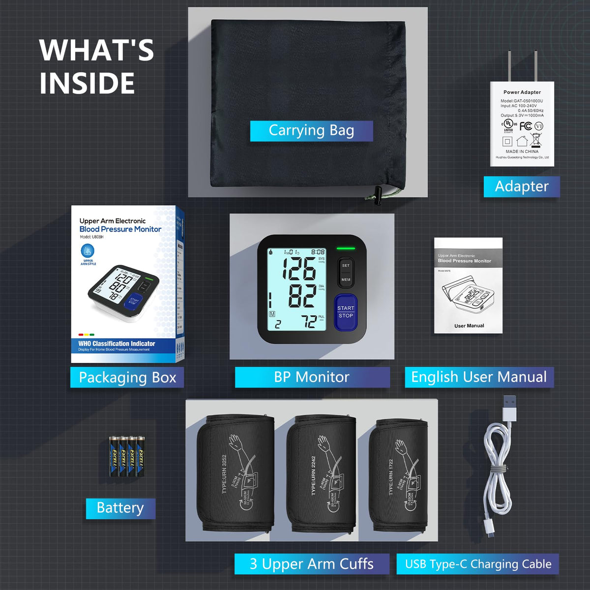 Automatic Digital Blood Pressure Machine with 3 Size Cuffs O171