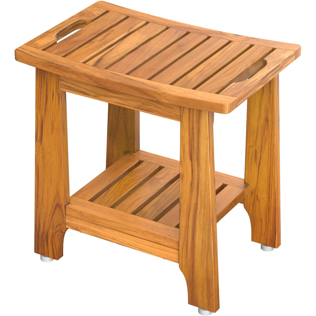 18" Teak Shower Bench with Non-Slip Leveling Feet G249