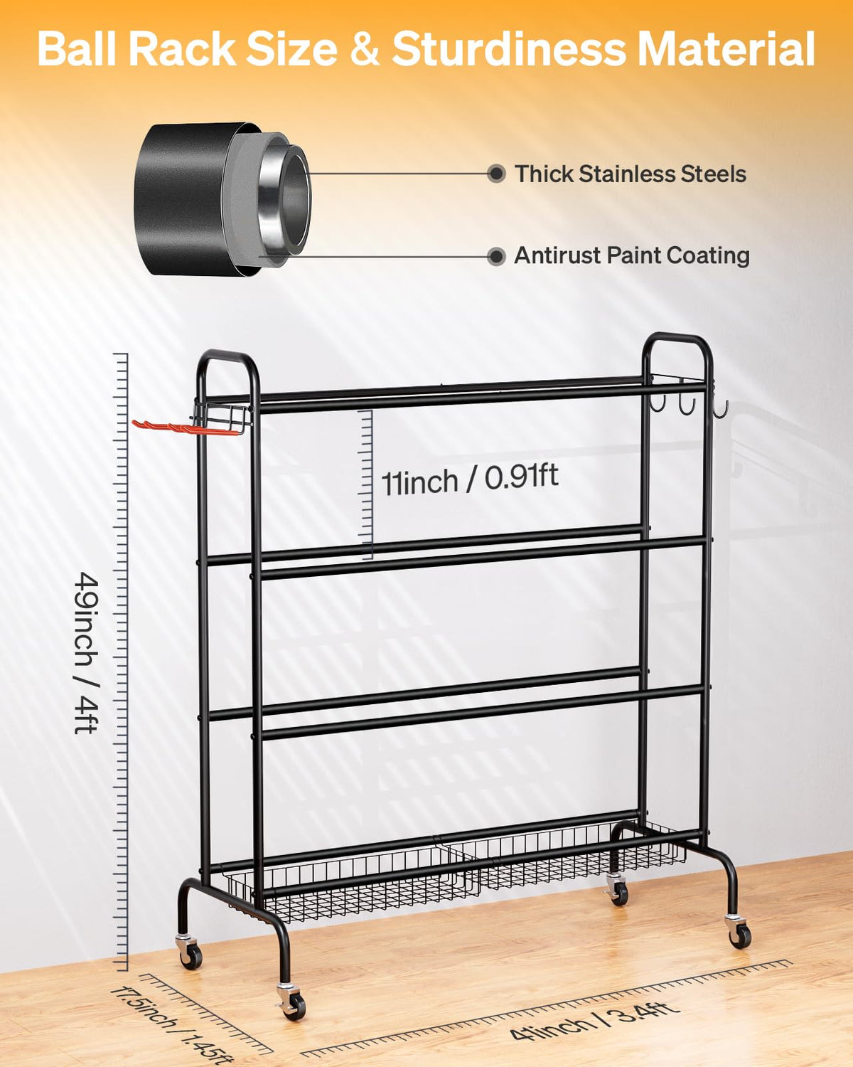 4 Tier Basketball Rack with Wheels T506