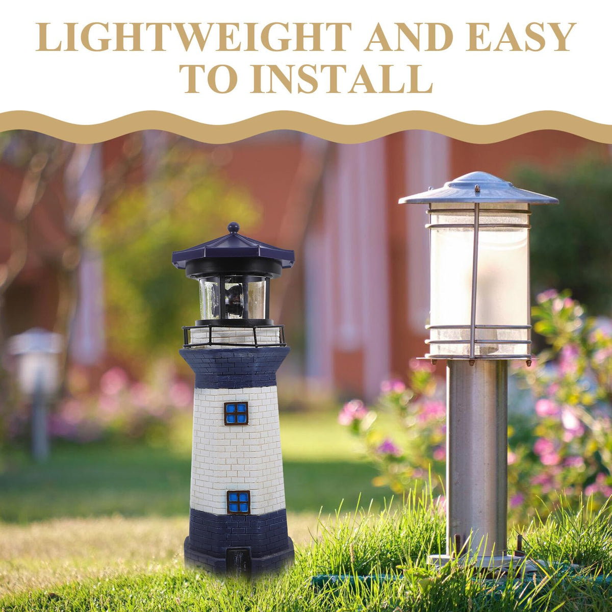 Solar Rotating Lighthouse Light Outdoor Waterproof Garden Decor Z211571