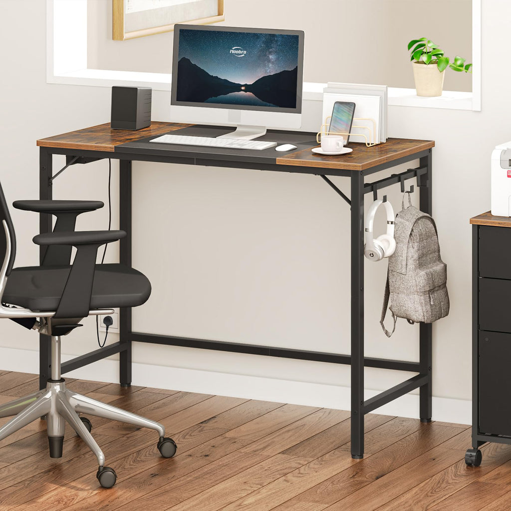 31.5 Inch Computer Desk with Power Outlet and USB Charging Ports T9452