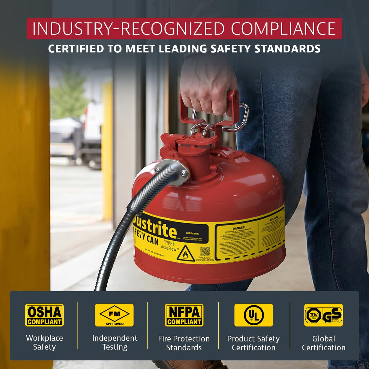 Red Galvanized Steel Gasoline Safety Can G398