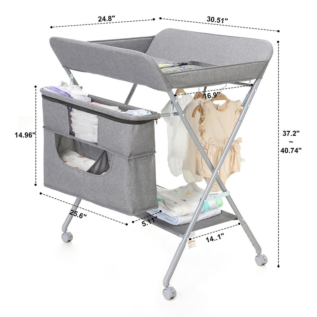 Portable Foldable Baby Changing Station with Wheels M63006