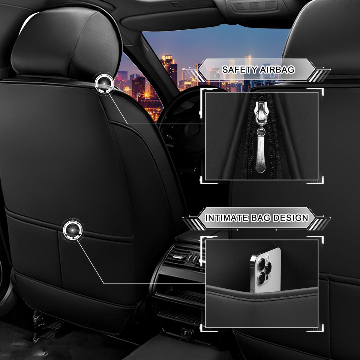 Black Red Nappa Leather Car Seat Covers Set S967235