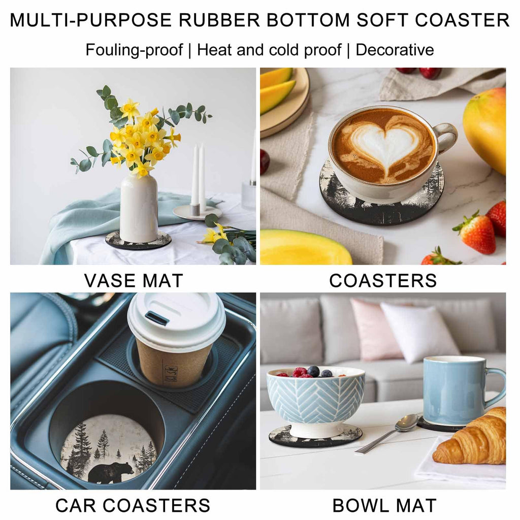 Black Beige Bear Absorbent Coasters Set of 6 F118636