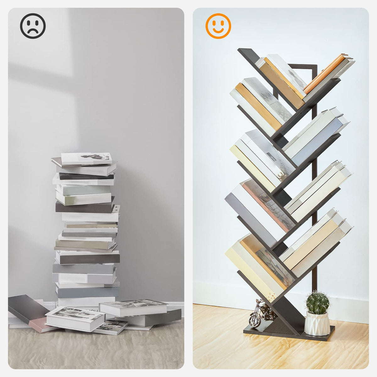 Black 9-Tier Wood Tree Bookshelf G10262