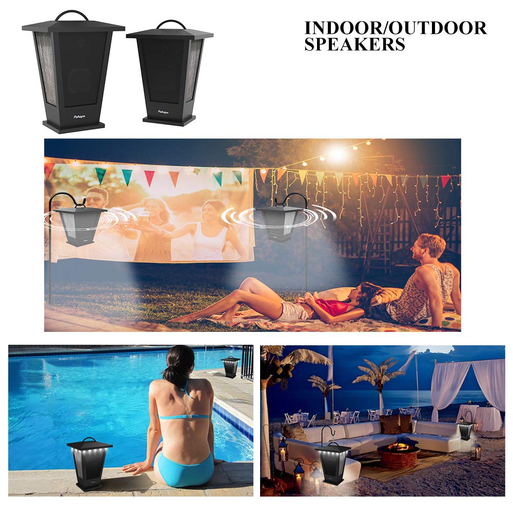 Pinao Black Waterproof Bluetooth Speakers 2 Packs 20W with LED Lights I3174