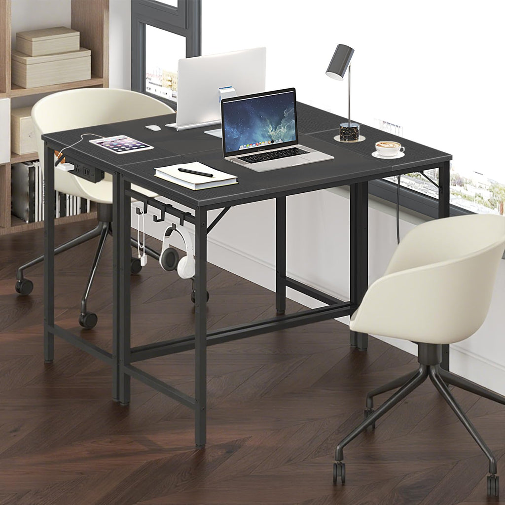 31.5 Inch Computer Desk with Power Outlet and USB Charging Ports T9452