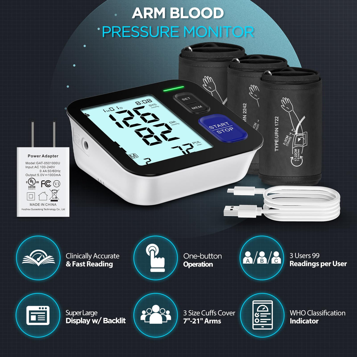 Automatic Digital Blood Pressure Machine with 3 Size Cuffs O171