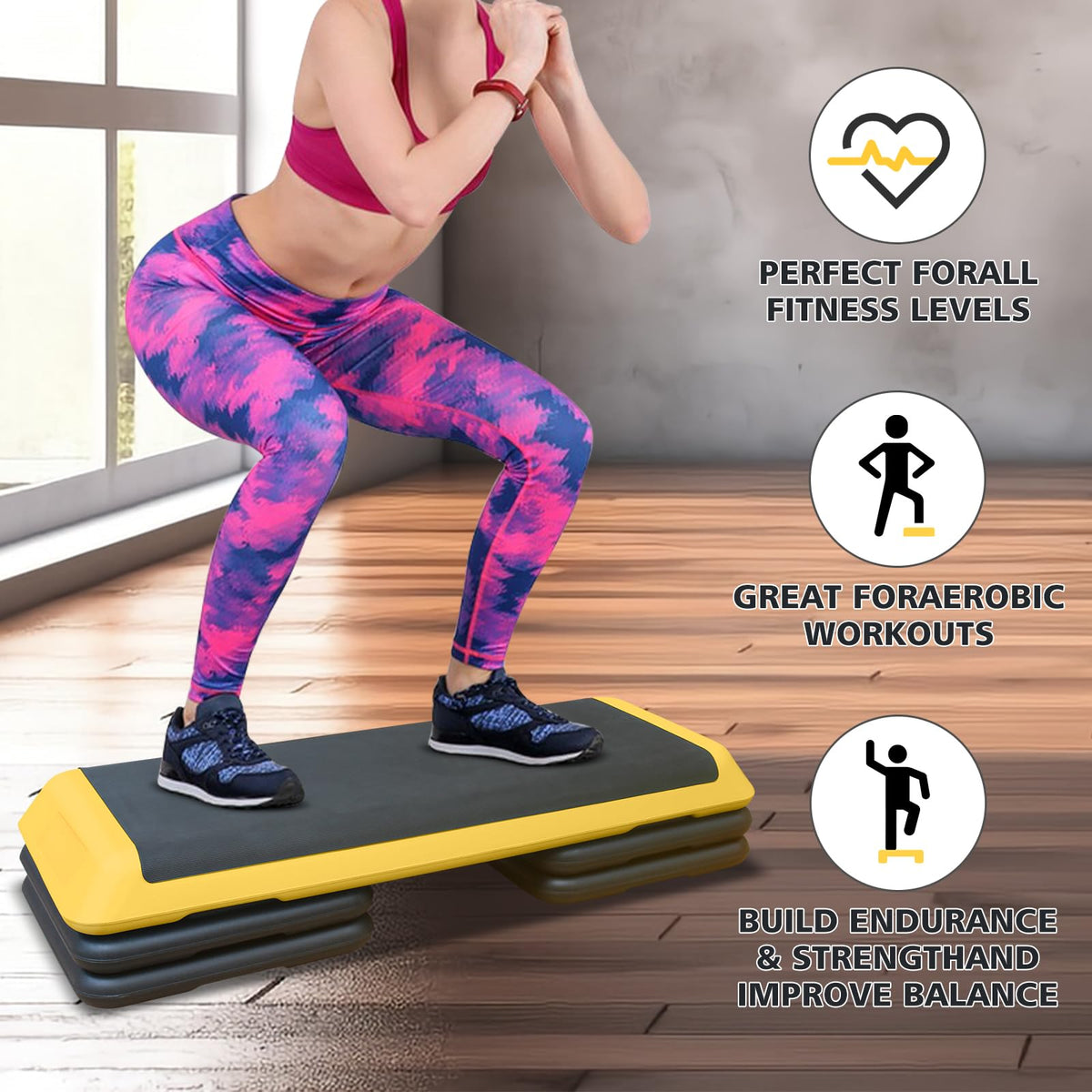43'' Adjustable Exercise Stepper with 4 Detachable Risers A652259