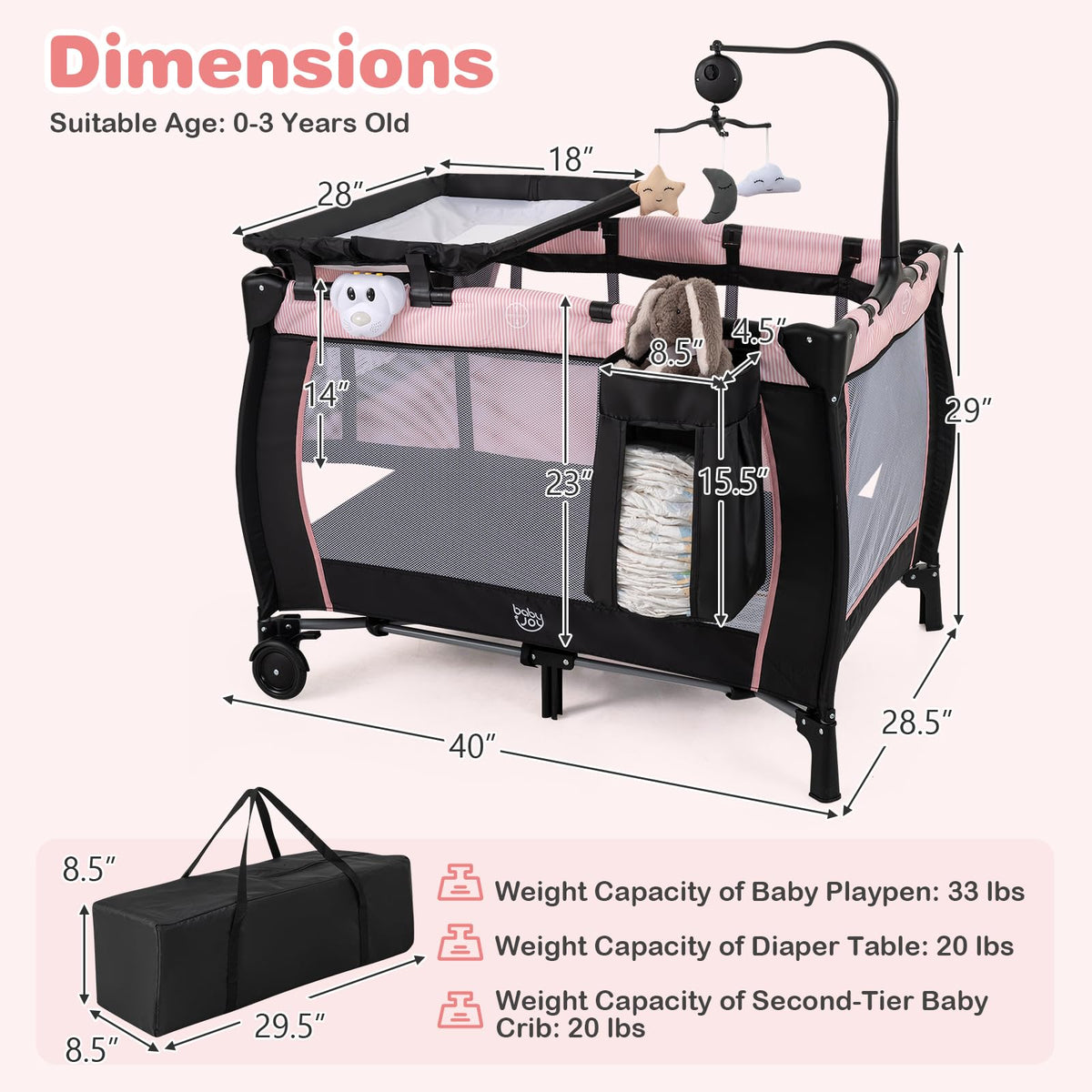 3 in 1 Pack and Play Portable Baby Playard with Bassinet T32947