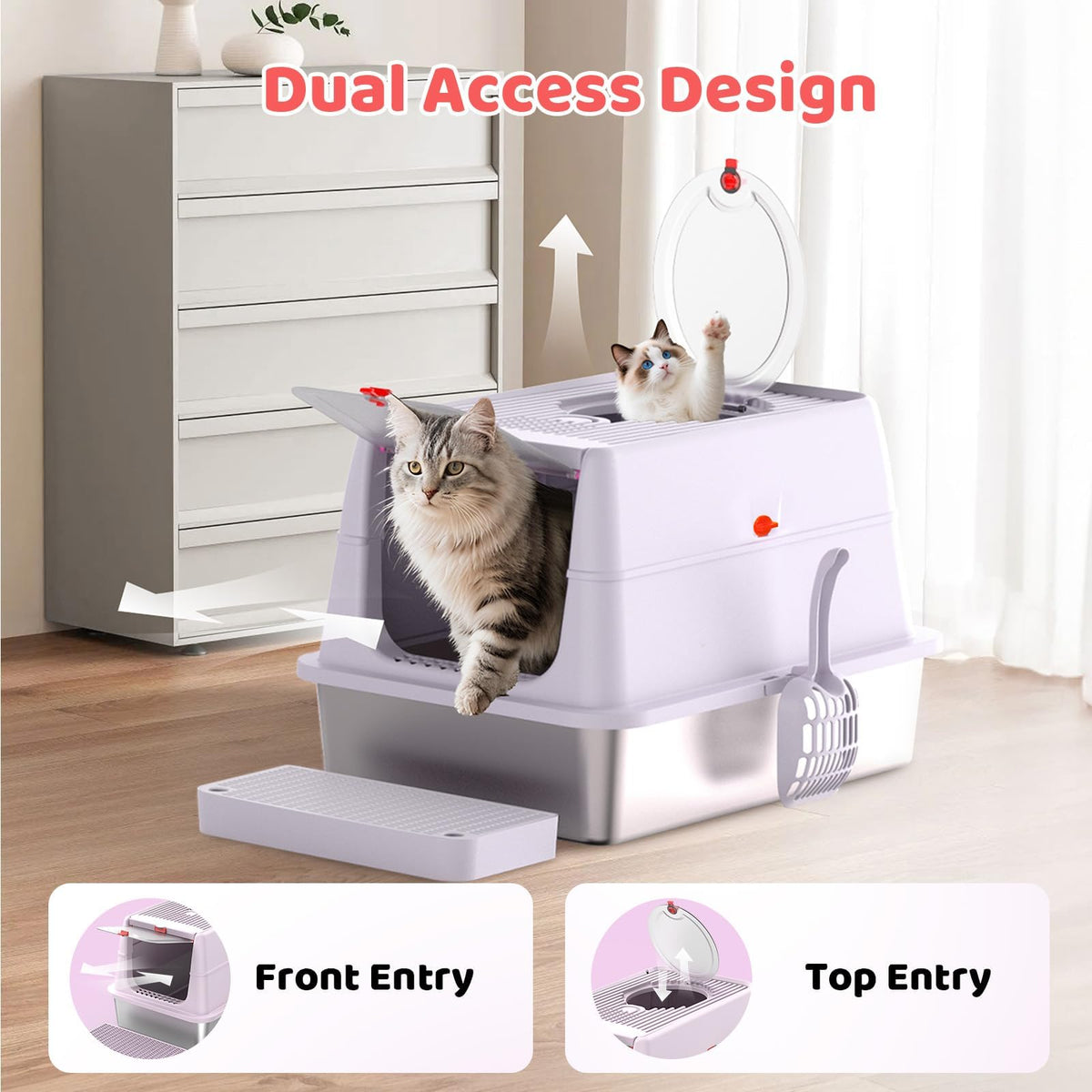 XL Stainless Steel Cat Litter Box with Lid I252707