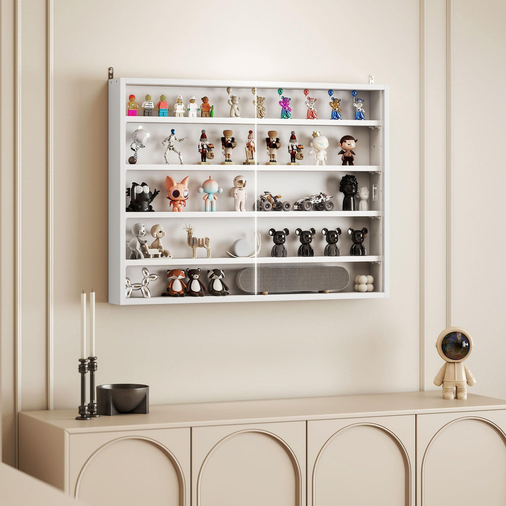 5-Tier Wall Mounted Display Cabinet with Glass Doors White P23174