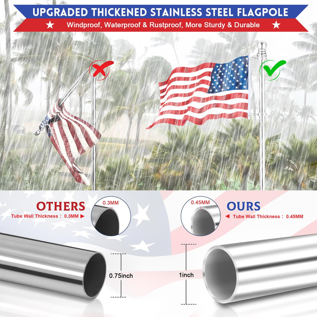 5 FT Stainless Steel Tangle Free Flag Pole T9643