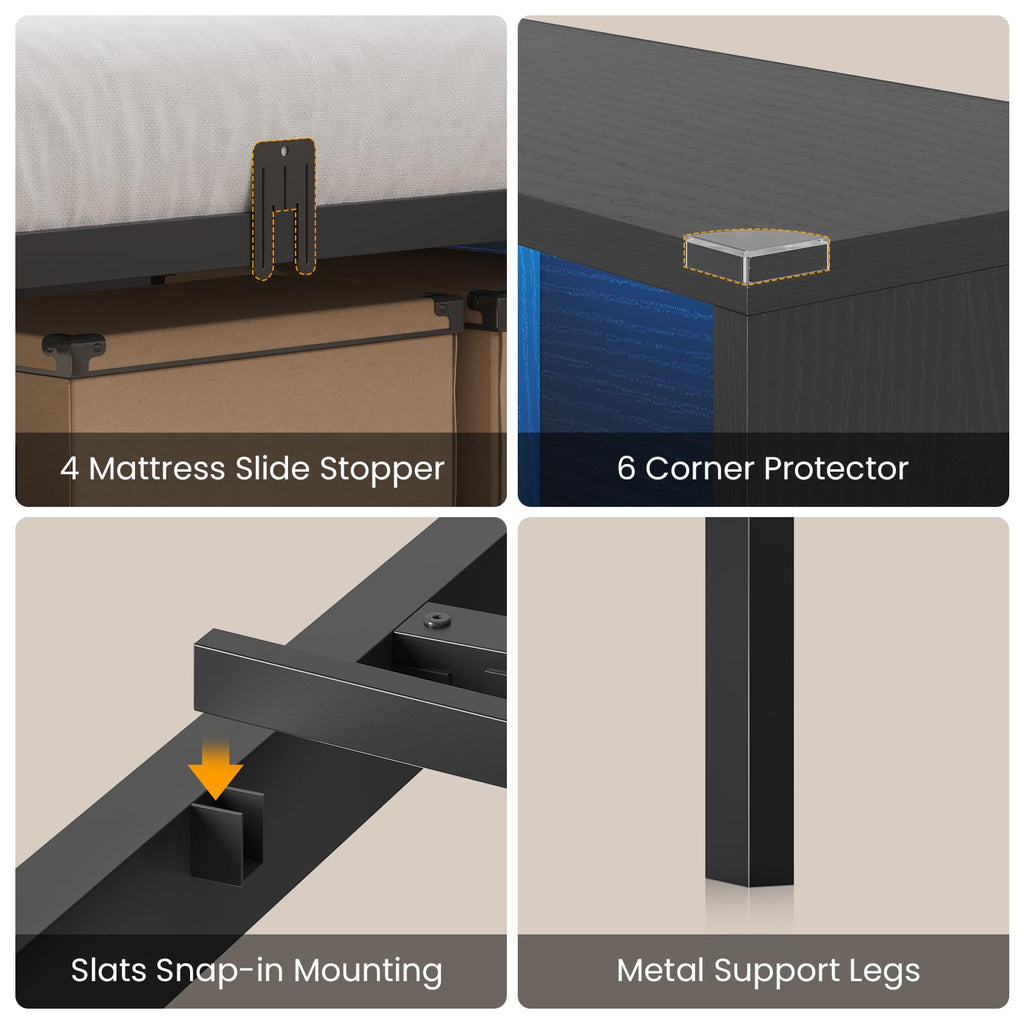 Black Twin Metal Platform Bed with Storage S721