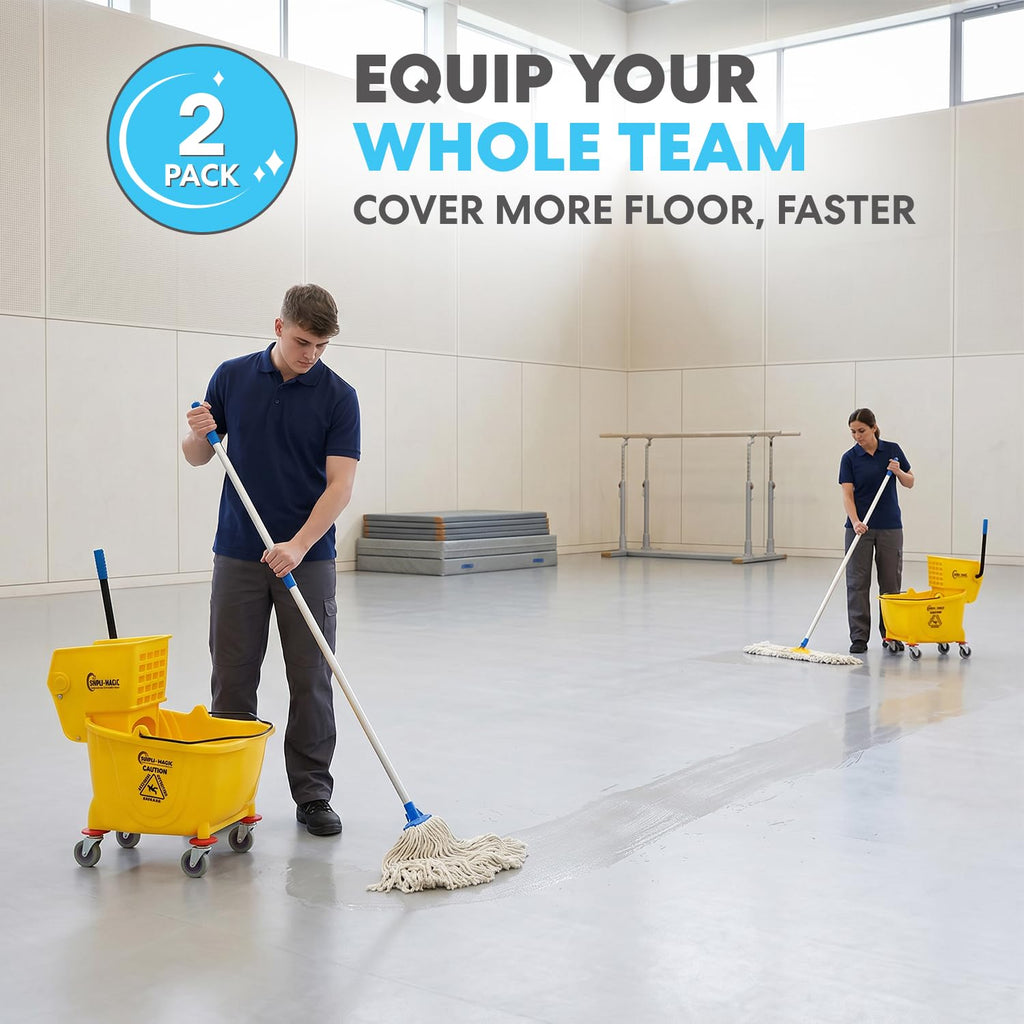 Yellow 26 Quart Mop Bucket on Wheels, 2-Pack Y410023