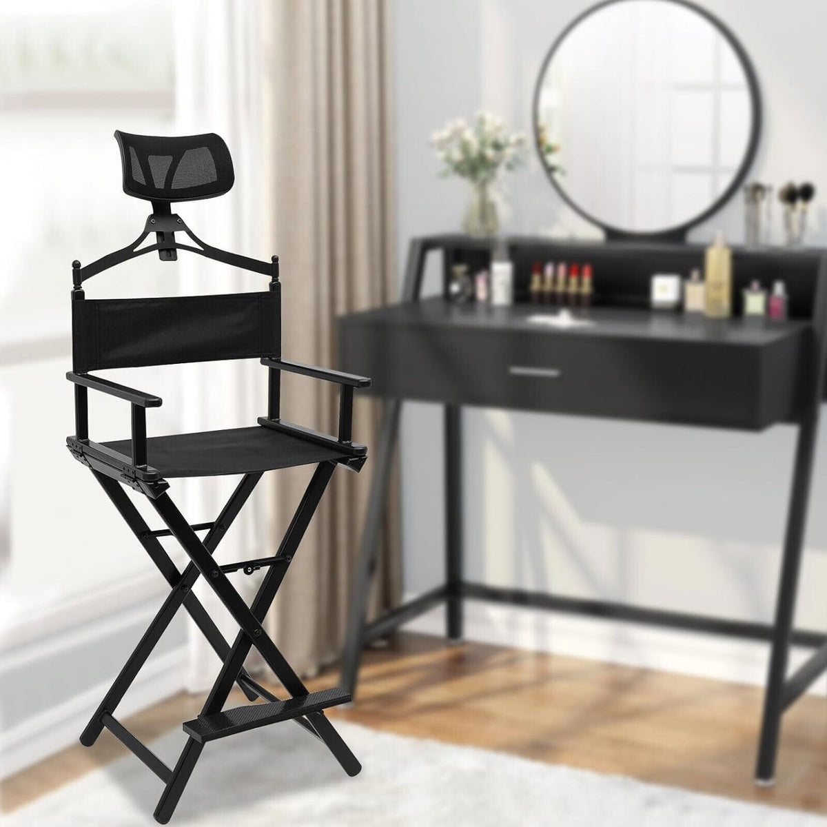 Extra Tall Foldable Makeup Artist Stool Chair with Head Rest E5035