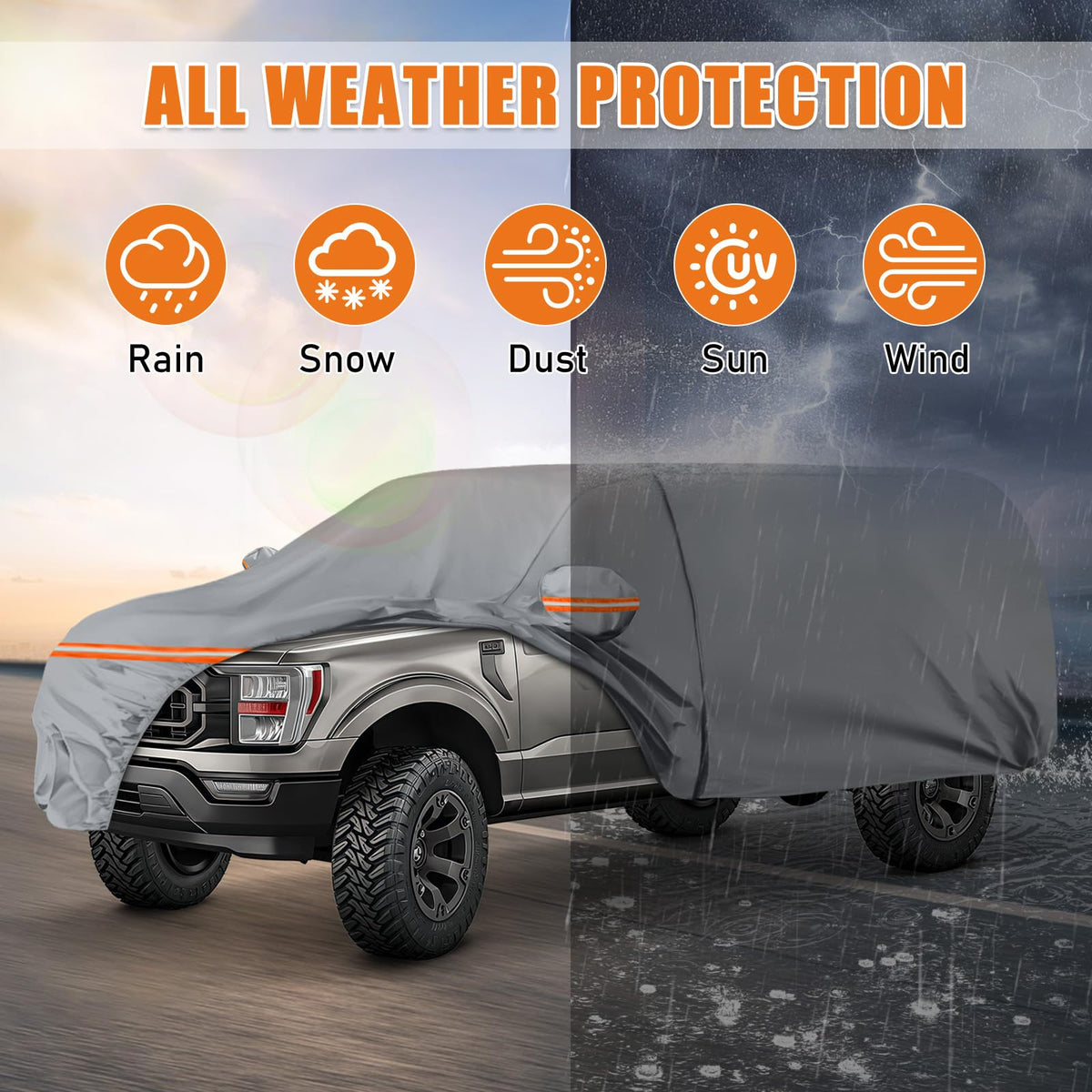 Waterproof Truck Cover for CrewCab 5.5/5.7/5.8 ft with Camper Shell Topper W208