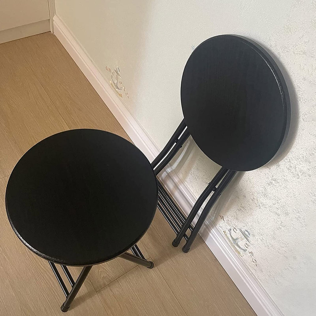 Black Round Folding Stool with Metal Frame L640