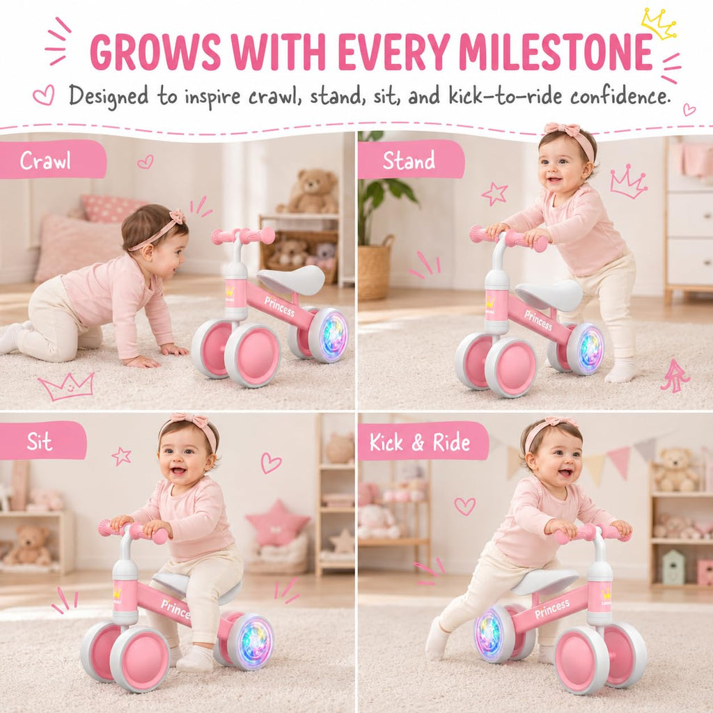 Pink Balance Bike with LED Light Up Wheels W394654