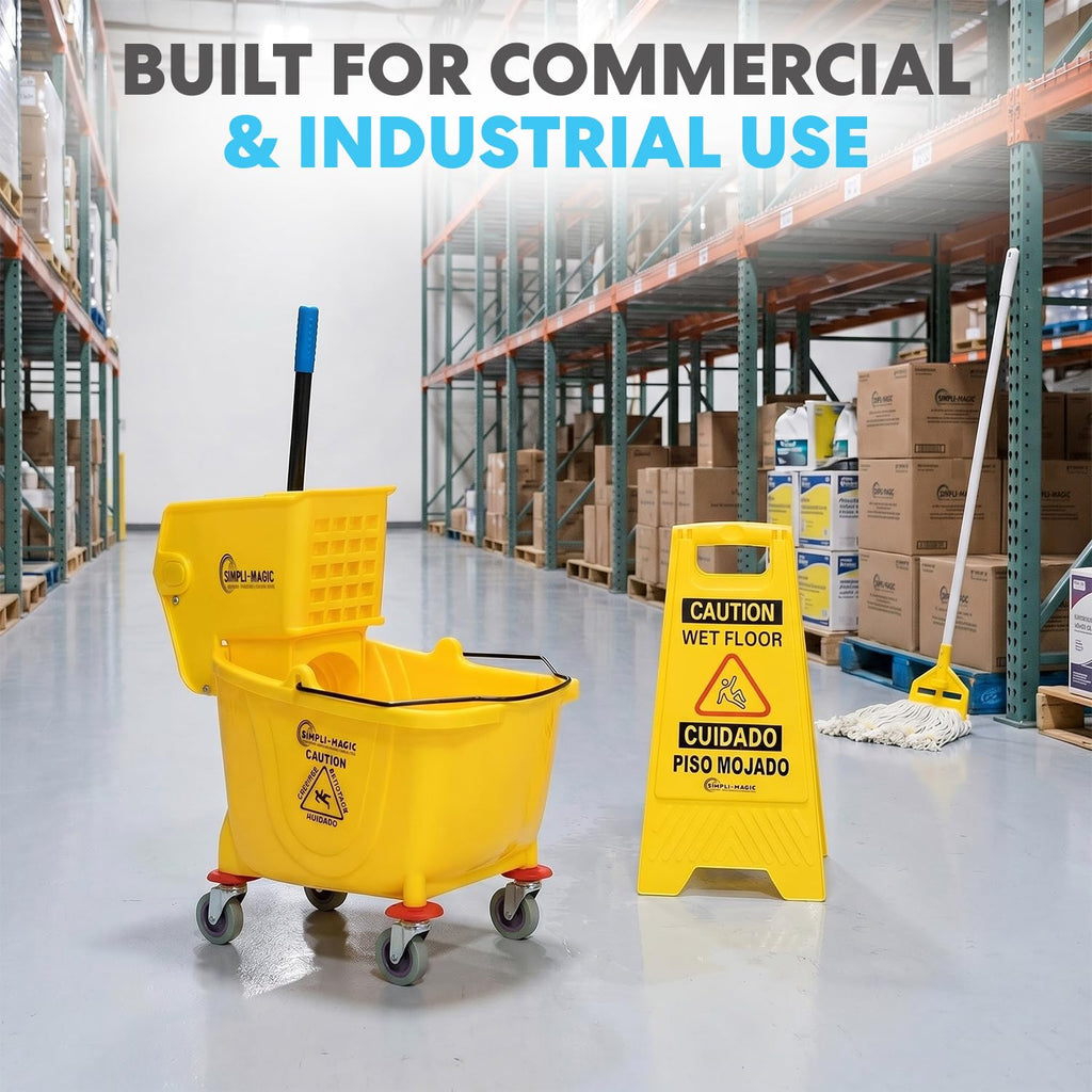 Yellow 26 Quart Mop Bucket on Wheels, 2-Pack Y410023