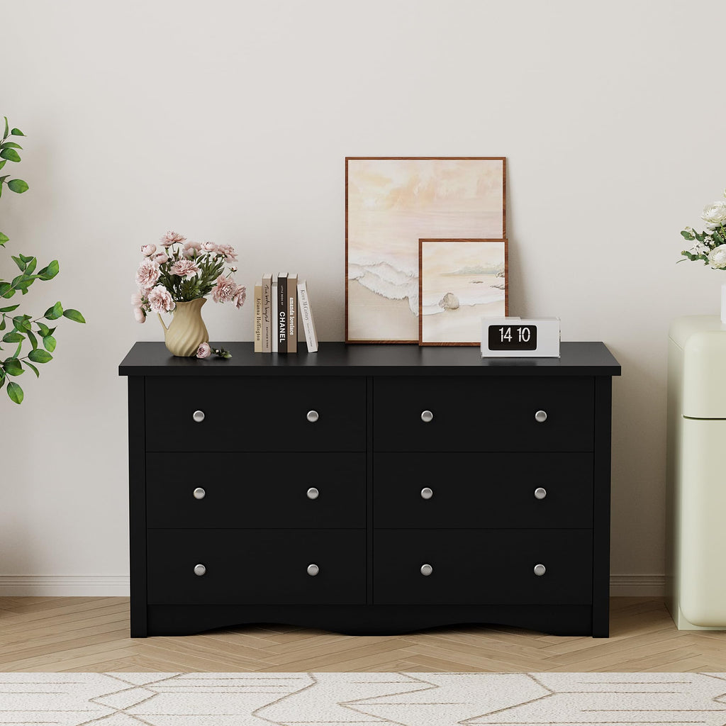 Black 6 Drawer Wood Dresser Q617