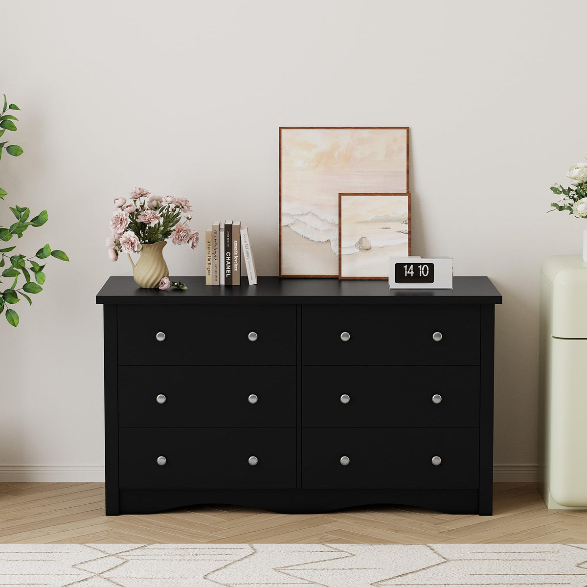 Black 6 Drawer Wood Dresser Q617