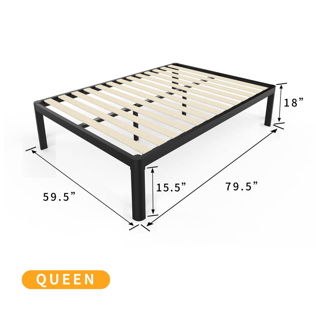 18 Inch Queen Platform Bed Frame with Wooden Slats A50805