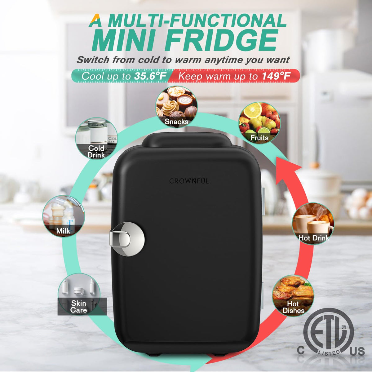4 Liter 6 Can Portable Cooler and Warmer Mini Fridge B3411