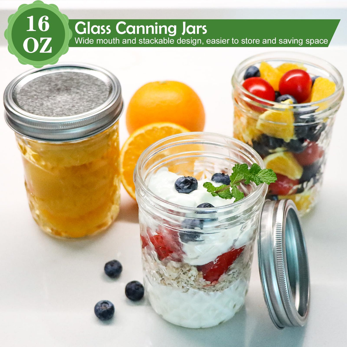 16oz Wide Mouth Mason Jars with Lids 6 Pack B72175