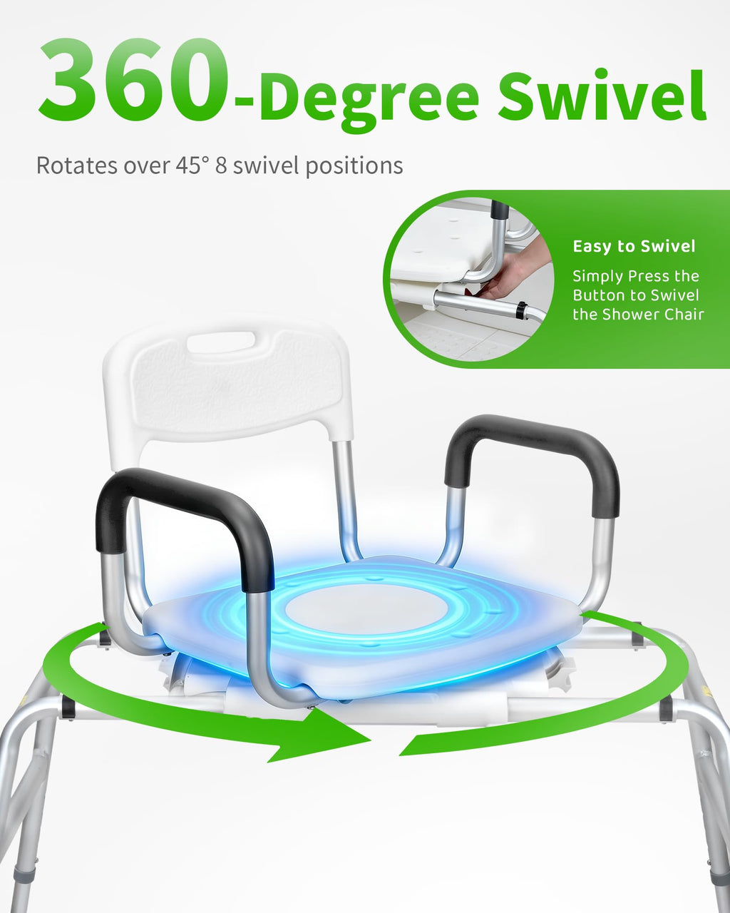 Heavy Duty Sliding Shower Chair with 360⁰ Swivel Seat J321