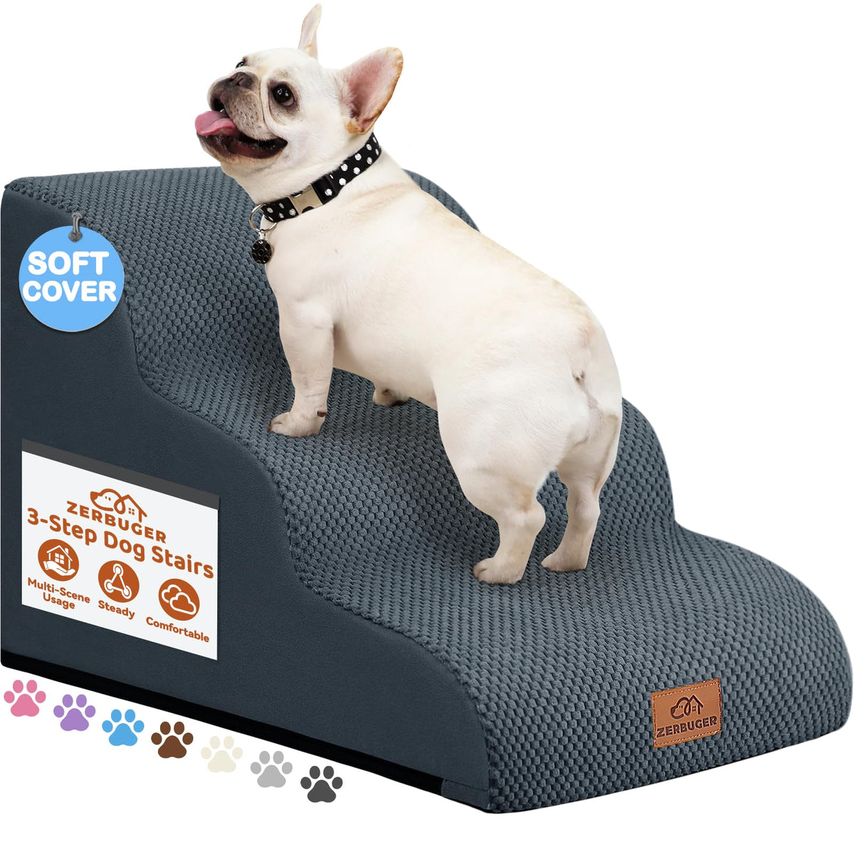 Dark Grey 3 Steps Nonslip Dog Ramp and Stairs X393