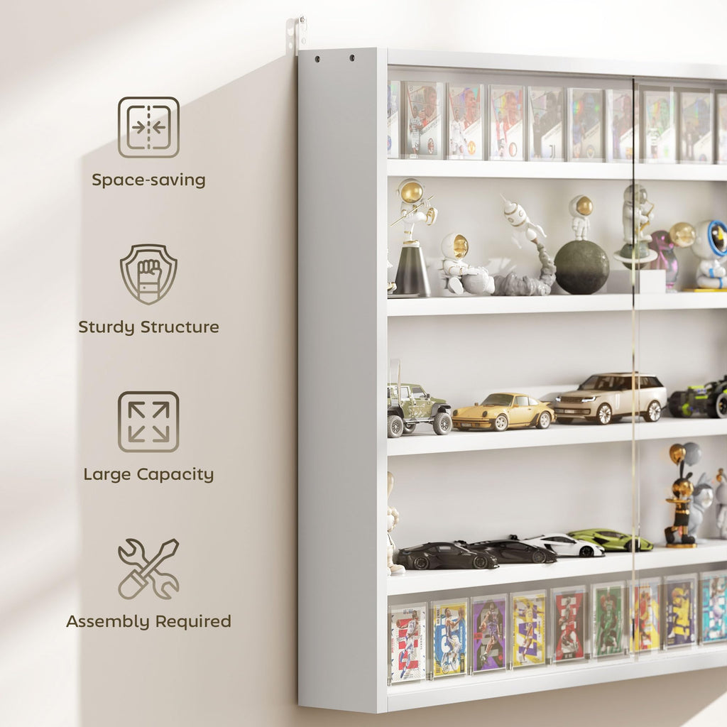 5-Tier Wall Mounted Display Cabinet with Glass Doors White P23174