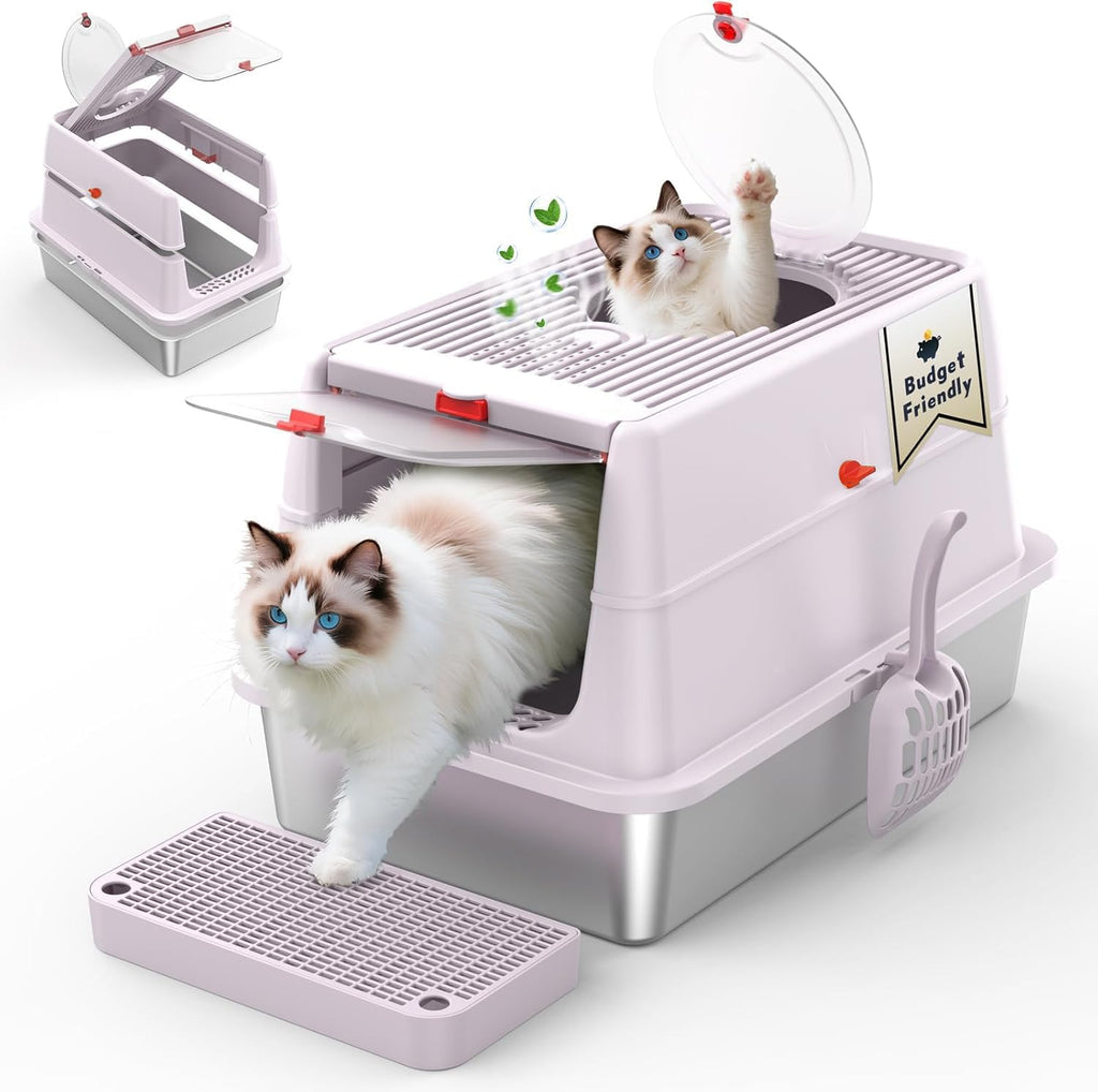 XL Stainless Steel Cat Litter Box with Lid I252707