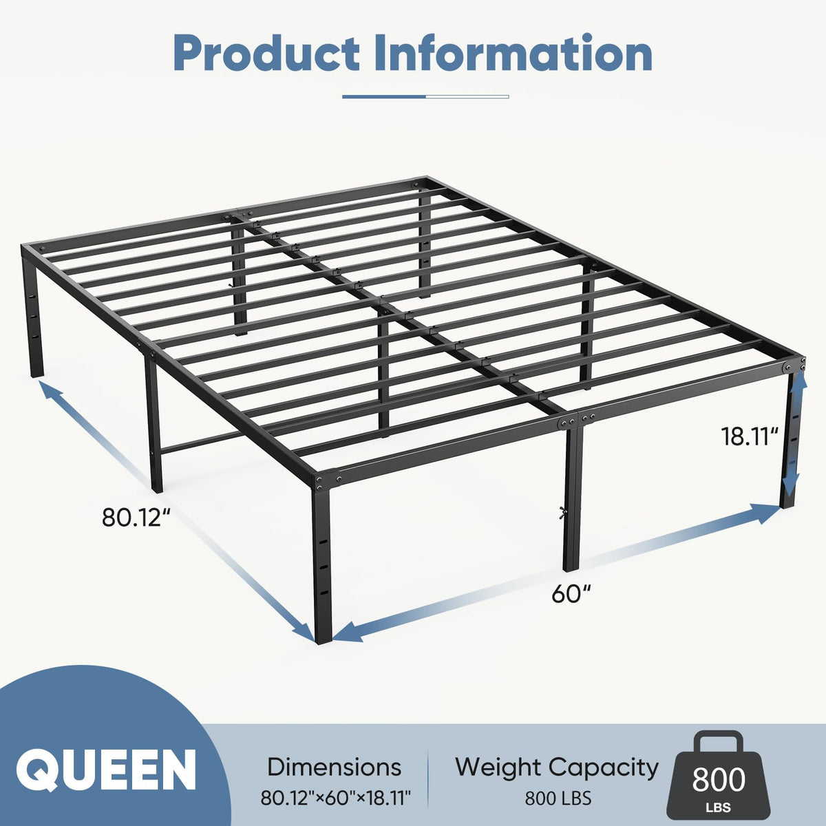 Queen 18 Inch Metal Platform Bed Frame T694931