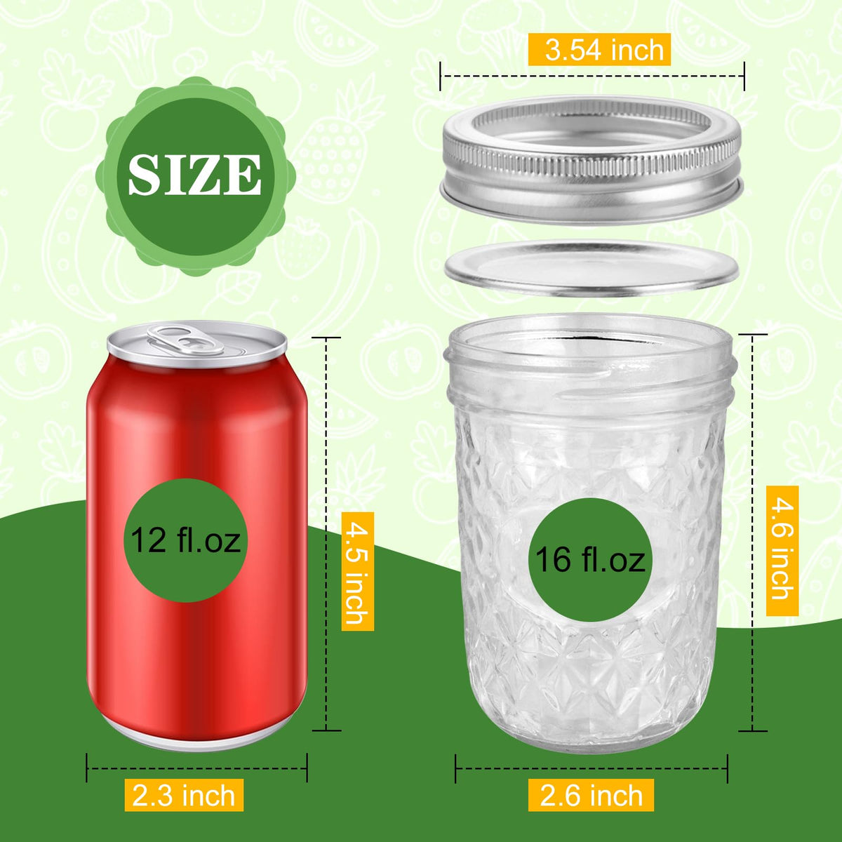 16oz Wide Mouth Mason Jars with Lids 6 Pack B72175