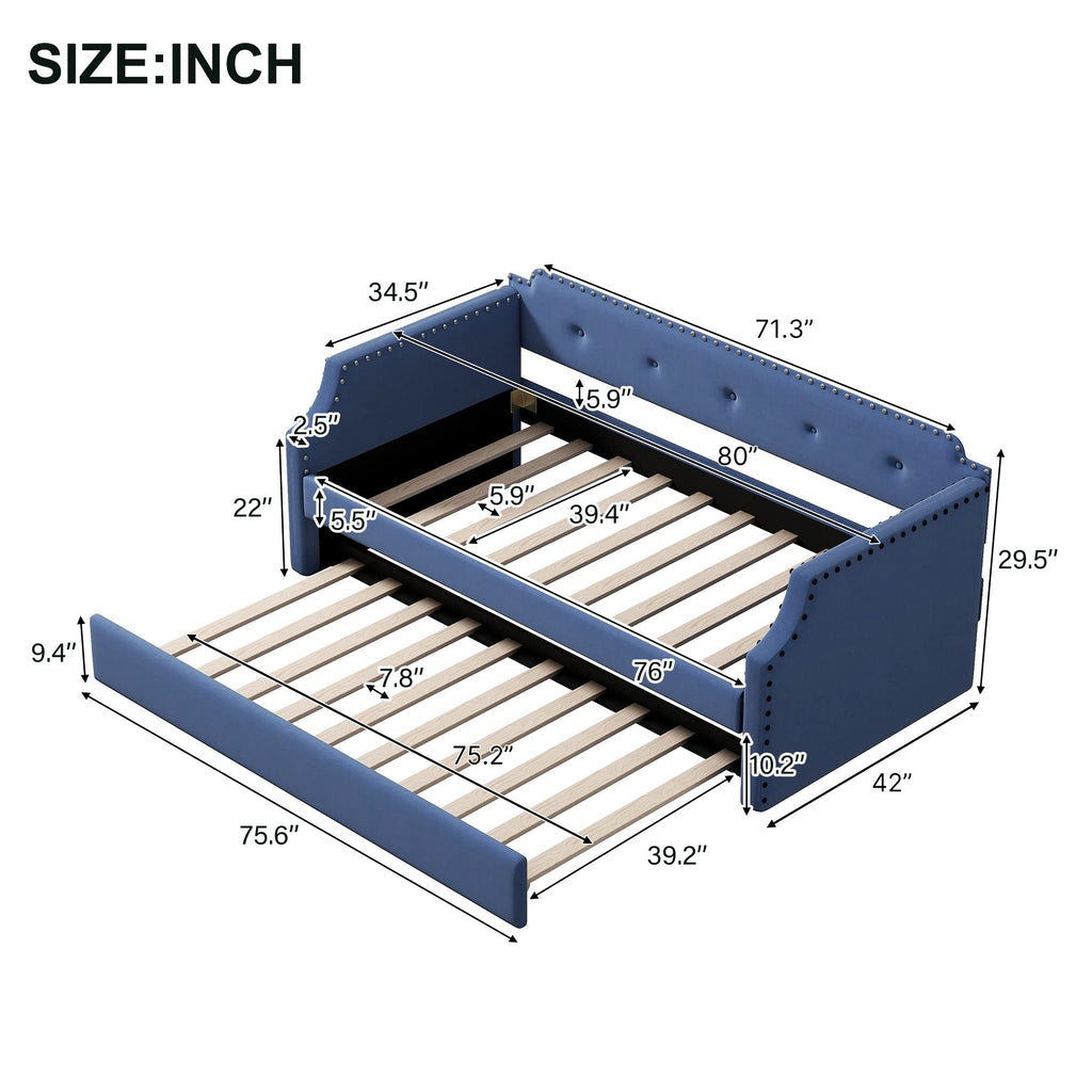 Upholstered Linen Daybed with Trundle N8340