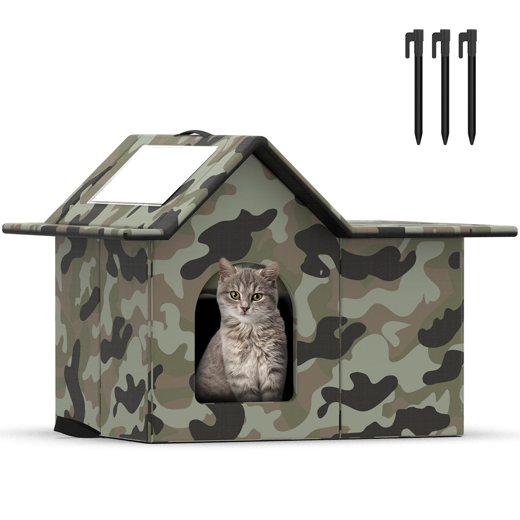 Weatherproof Collapsible Outdoor Cat House with Door and Soft Mat M4582
