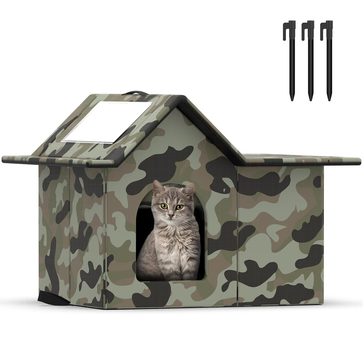 Weatherproof Collapsible Outdoor Cat House with Door and Soft Mat M4582