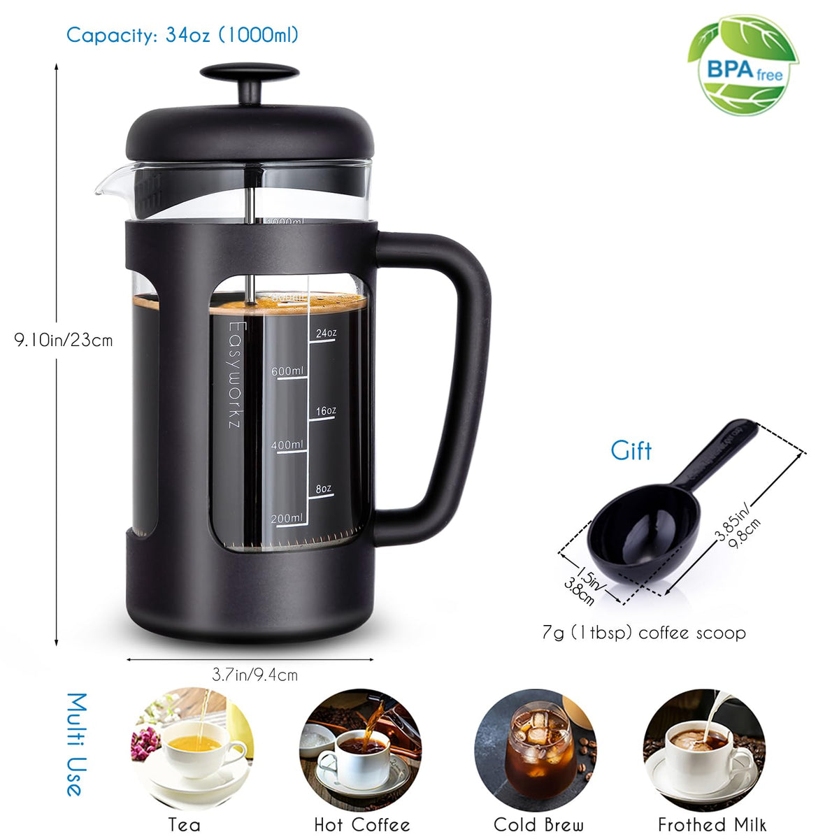 34 oz French Press and Manual Coffee Grinder with Canister P241