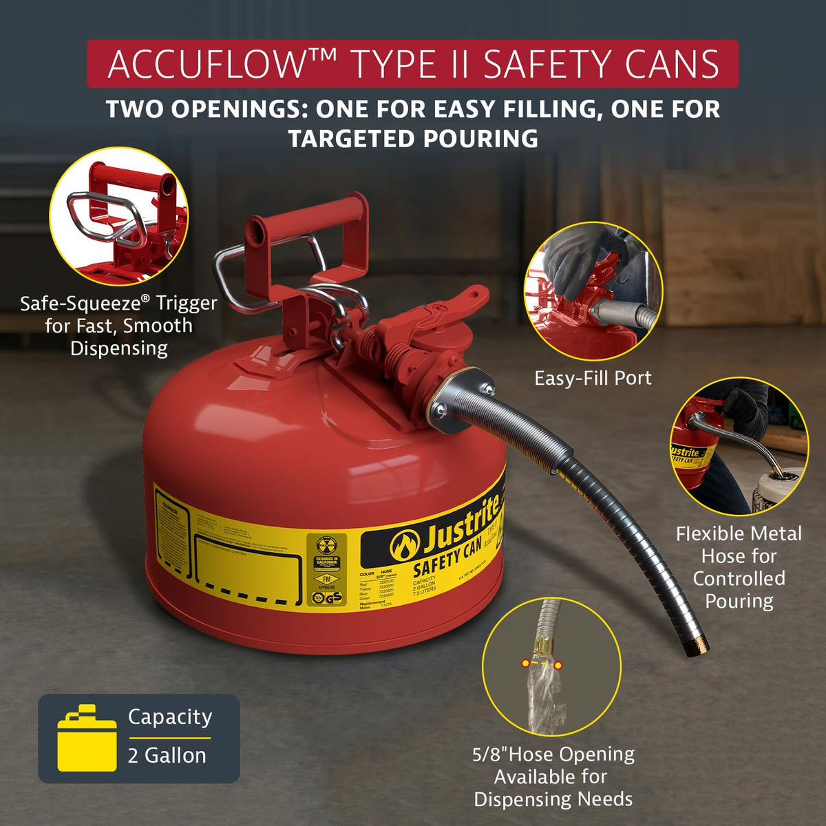 Red Galvanized Steel Gasoline Safety Can G398