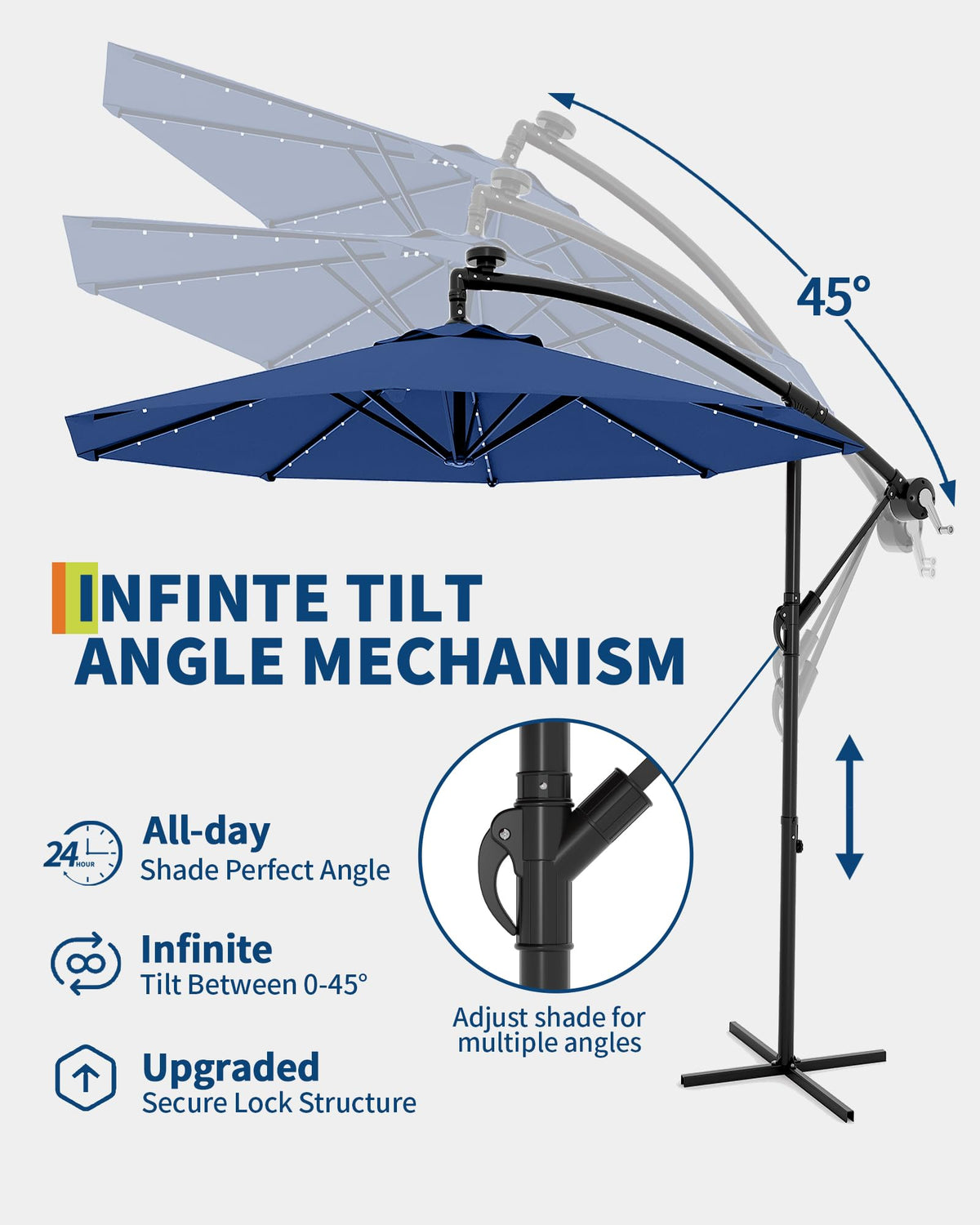 10FT Solar LED Cantilever Patio Umbrella J7664