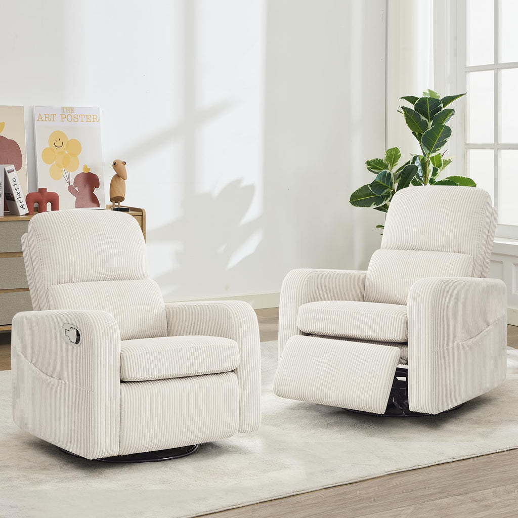 Oversized Corduroy Swivel Rocker Recliner Chair F533577