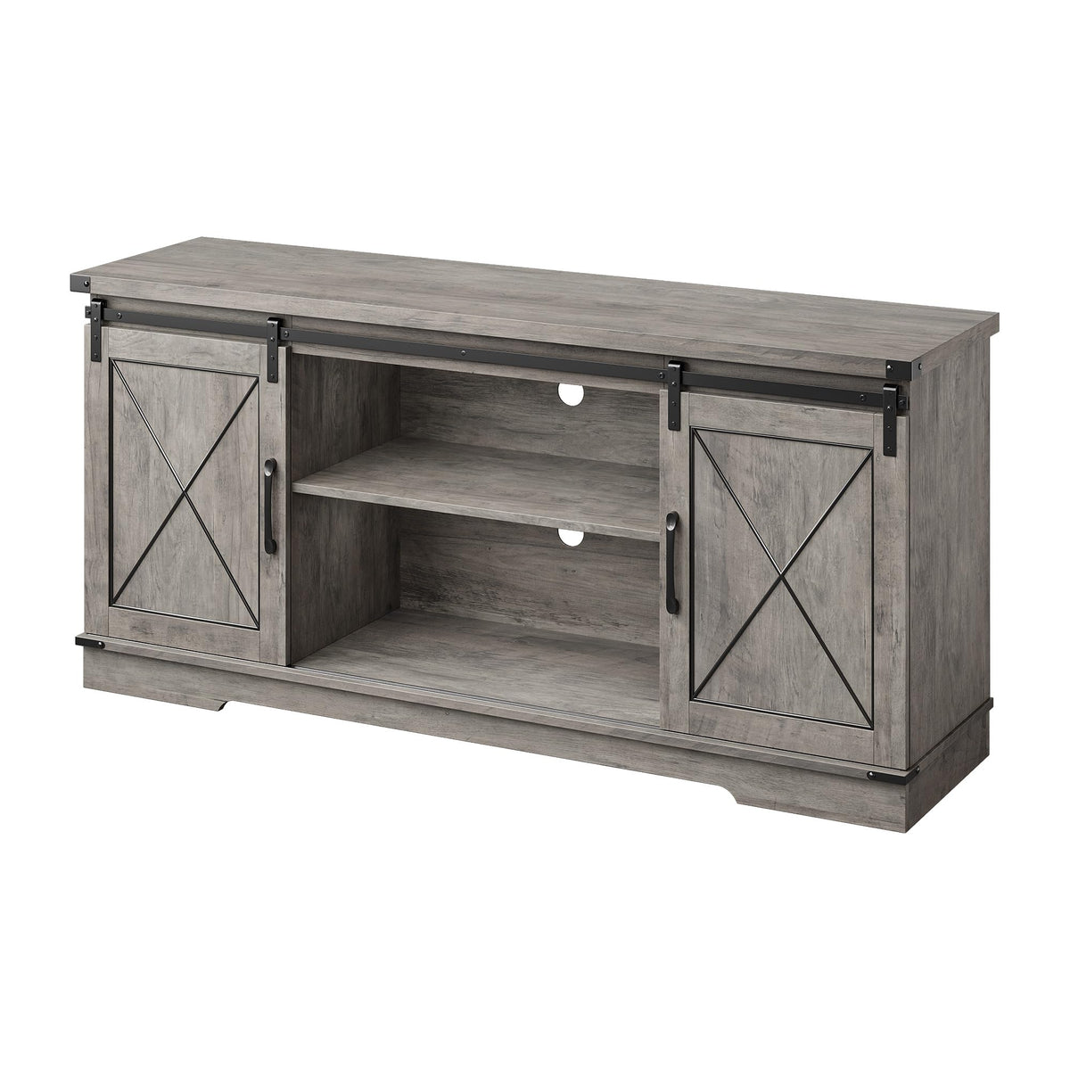 59" Farmhouse TV Stand with Sliding Barn Doors & Adjustable Shelves, Gray P5734